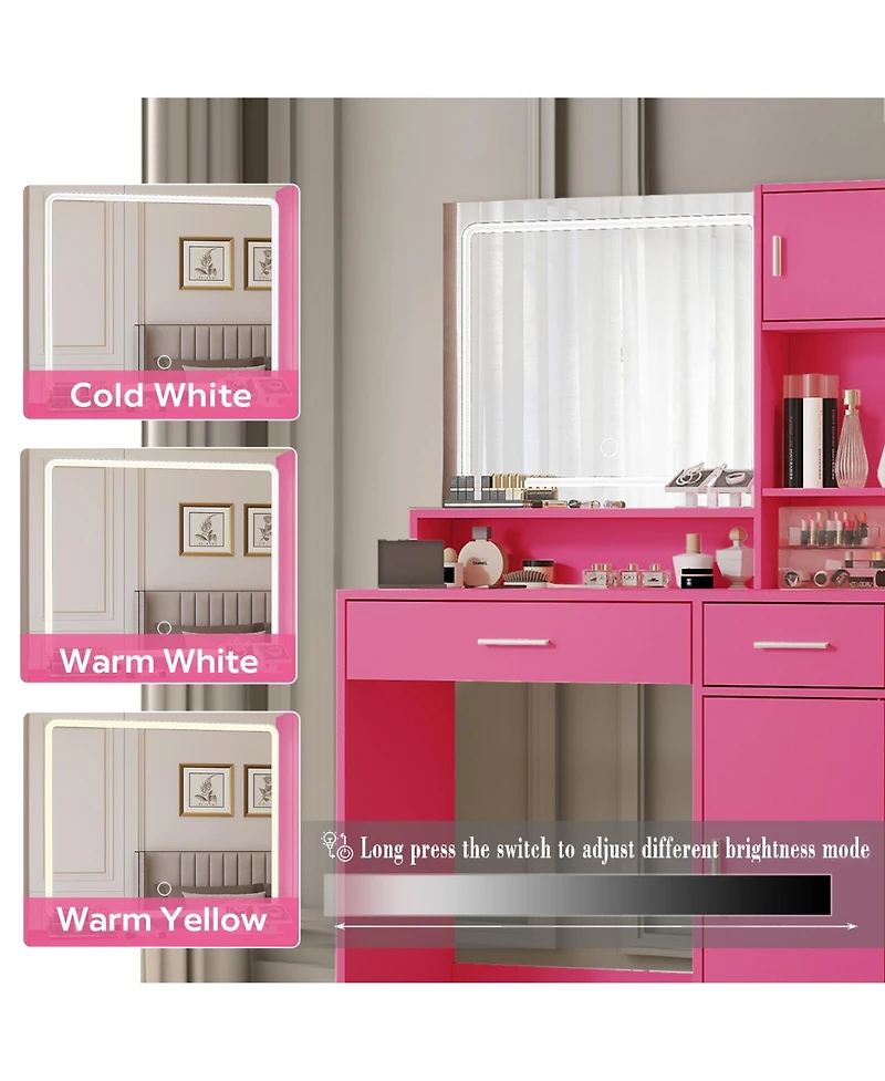 Flynama Adjustable Medium Brightness Vanity Table with Bedside Cabinet Standard Mirror Classic