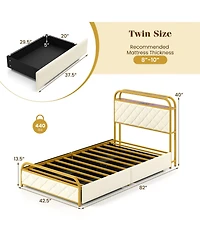 Gouun Twin Size Bed Frame with Led Lights and Charging Station