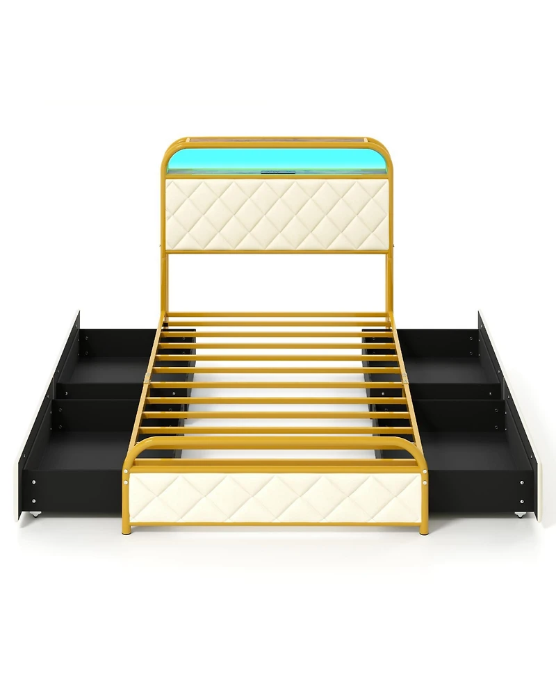 Gouun Twin Size Bed Frame with Led Lights and Charging Station