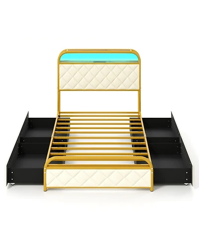 Gouun Twin Size Bed Frame with Led Lights and Charging Station