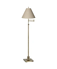 360 Lighting Swing Arm Floor Lamp Adjustable Height 70" Tall Antique Brass Fine Burlap Fabric Empire Shade for Living Room Reading Bedroom