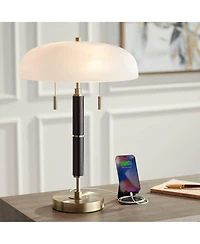 Possini Euro Design Wyndham 23" High Mid Century Modern Desk Lamp Dual Usb Ports Metal Glass Dome Shade Home Office Charging