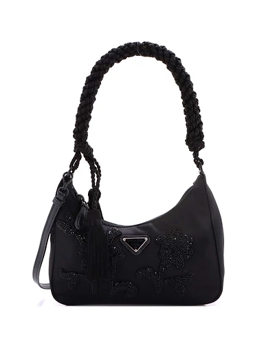 Pre-Owned Prada Small Re-Edition Shoulder Bag Embellished Tessuto