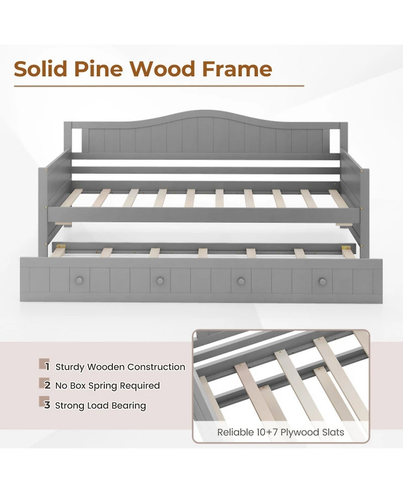 Gouun Pine Wood Twin Daybed with Trundle