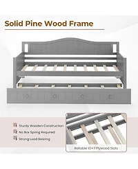 Gouun Pine Wood Twin Daybed with Trundle