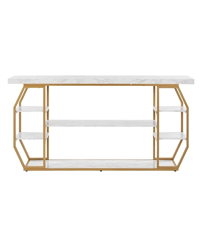 Gouun 3 Tier Console Table with Open Storage and Geometric Frame