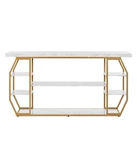 Gouun 3 Tier Console Table with Open Storage and Geometric Frame