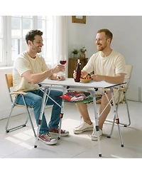 Gouun Adjustable Roll Up Camping Table with Mesh Shelf and Carry Bag