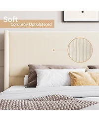 gaomon Corduroy Upholstered Bed Frame Vertical Stripe Wingback Headboard No Box Spring Wooden Slats Noise-Free Design