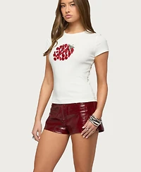 Edikted Women's My Sweet Strawberry Button T Shirt