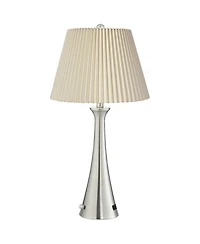 360 Lighting Karl Modern Table Lamps 27 1/2" Tall Set of 2 Brushed Nickel with Usb Charging Port Dimmers Ivory Pleat Shade for Bedroom Bedside Ho