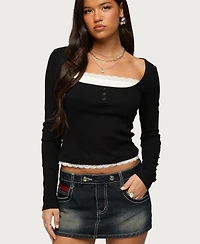 Edikted Women's Joana Layered Lacey Henley Top