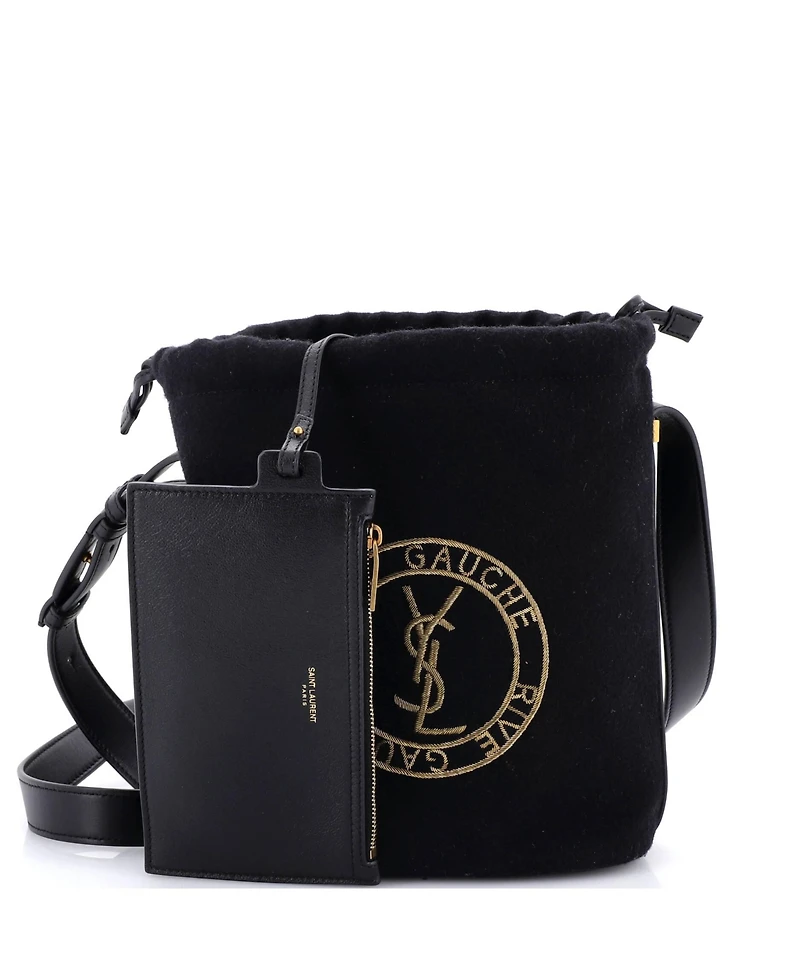Pre-Owned Saint Laurent Rive Gauche Drawstring Bucket Bag Embroidered Wool