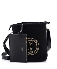 Pre-Owned Saint Laurent Rive Gauche Drawstring Bucket Bag Embroidered Wool