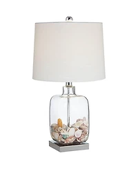 360 Lighting Coastal Country Style Accent Table Lamp with Table Top Dimmer 21.75" High Clear Glass Fabric Drum Living Room Bedroom House
