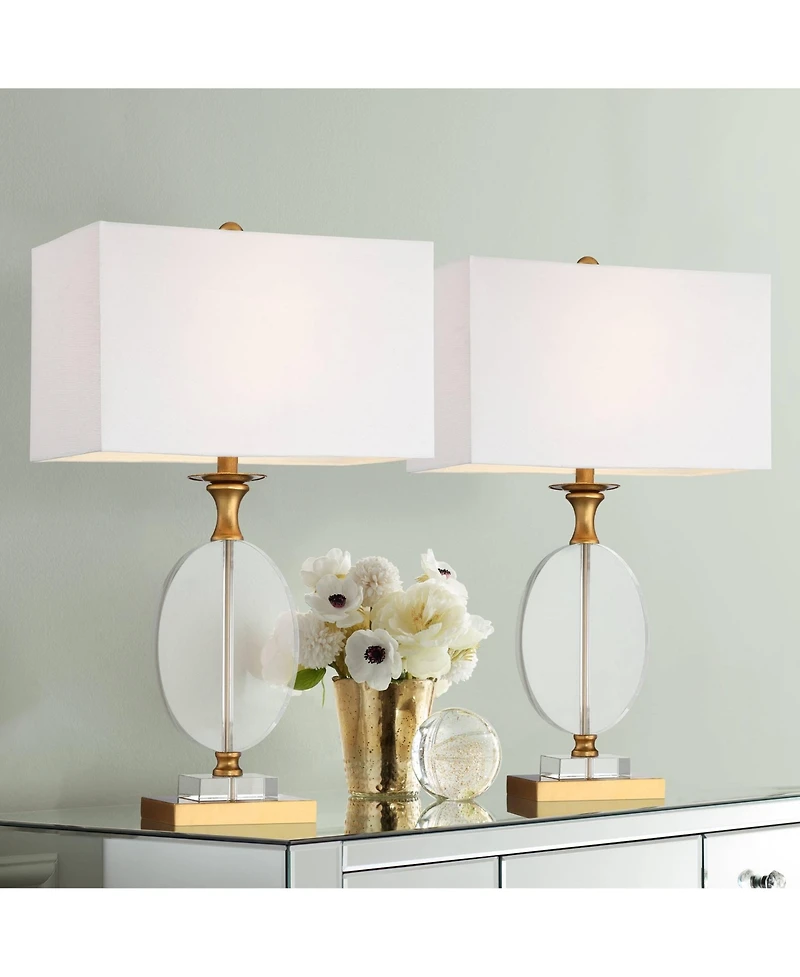 Vienna Full Spectrum Valerie 28" Tall Round Geometric Modern Table Lamps Set of 2 Gold Crystal Living Room Bedroom White Shade