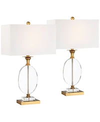 Vienna Full Spectrum Valerie 28" Tall Round Geometric Modern Table Lamps Set of 2 Gold Crystal Living Room Bedroom White Shade