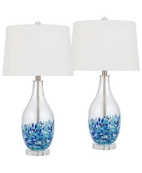 360 Lighting Marnie 27 3/4" Tall Curved Modern Coastal Table Lamps Set of 2 Art Glass Living Room Bedroom (Colors May Vary)