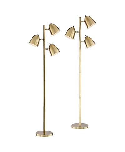 360 Lighting Aaron Mid Century Modern 64" Tall Standing Floor Lamps Set of 2 Lights Adjustable 3-Light Metal Aged Brass
