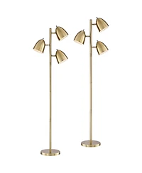360 Lighting Aaron Mid Century Modern 64" Tall Standing Floor Lamps Set of 2 Lights Adjustable 3-Light Metal Aged Brass