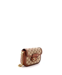 Pre-Owned Gucci Mini Horsebit 1955 Shoulder Bag Crystal Embellished Gg Canvas