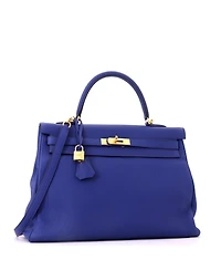 Pre-Owned HERMES Kelly 35 Handbag Blue Togo with Gold Hardware