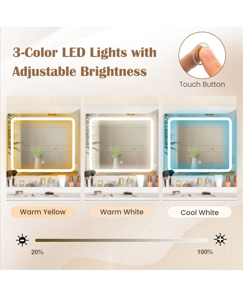 Gouun Modern Makeup Vanity Desk with Lighted Mirror Jewelry Cabinet and Stool Set