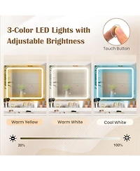 Gouun Modern Makeup Vanity Desk with Lighted Mirror Jewelry Cabinet and Stool Set