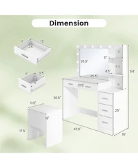 Gouun Makeup Table and Stool Set with Hair Dryer Stand and 5 Drawers