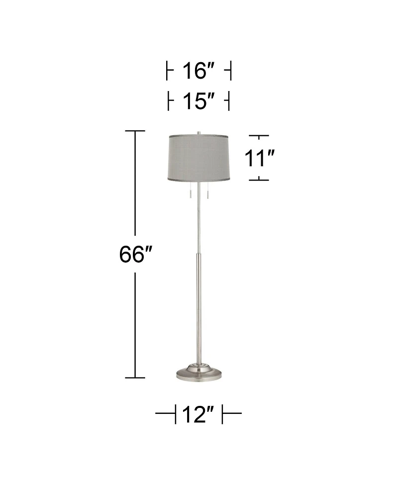 360 Lighting Abba Modern Floor Lamp 66" Tall Brushed Nickel Platinum Dupioni Silk Drum Shade for Living Family Room Bedroom Office House Home