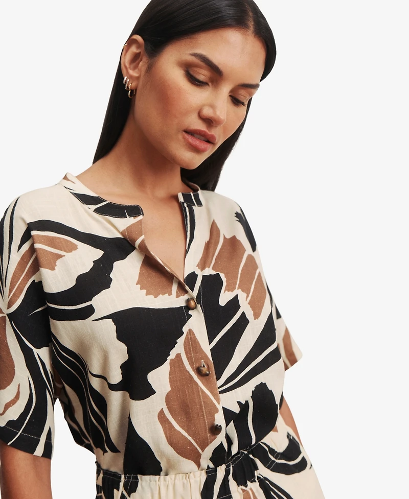 Sanctuary Women's Tie-Front Cap-Sleeve Collared Blouse