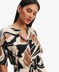 Sanctuary Women's Tie-Front Cap-Sleeve Collared Blouse