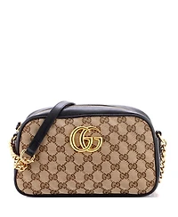 Pre-Owned Gucci Small Gg Marmont Shoulder Bag Diagonal Quilted Gg Canvas with Leather