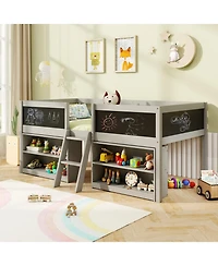 Gouun Loft Bed with Storage Shelves and Ladder