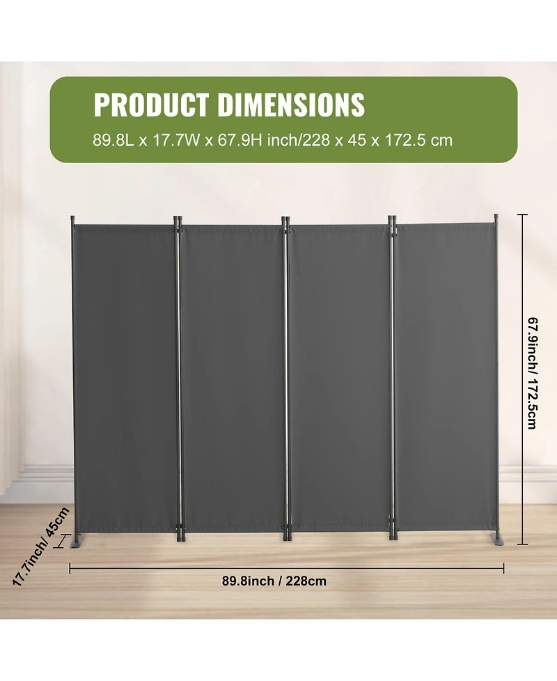 Gouun 4-Panel Freestanding Fabric Room Divider with Metal Frame