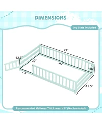 Sugift Twin Montessori Floor Bed Frame with Full Length Guardrails