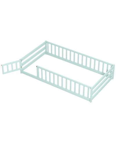 Sugift Twin Montessori Floor Bed Frame with Full Length Guardrails