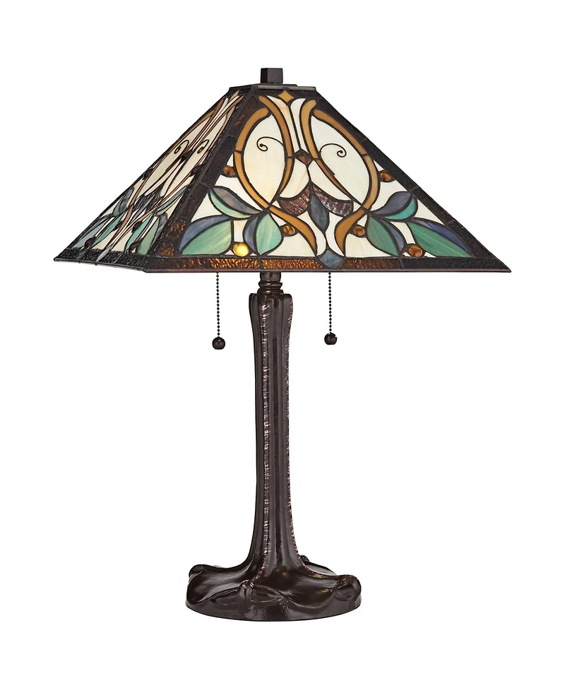 Robert Louis Tiffany Table Lamp 25" High Bronze Tiffany Style Stained Glass Art Shade for Living Room Family Bedroom Bedside Nightstand