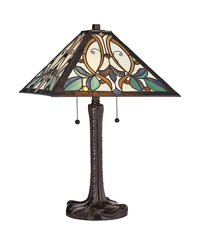 Robert Louis Tiffany Table Lamp 25" High Bronze Tiffany Style Stained Glass Art Shade for Living Room Family Bedroom Bedside Nightstand