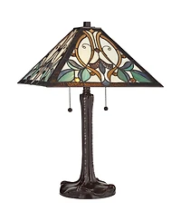 Robert Louis Tiffany Table Lamp 25" High Bronze Tiffany Style Stained Glass Art Shade for Living Room Family Bedroom Bedside Nightstand
