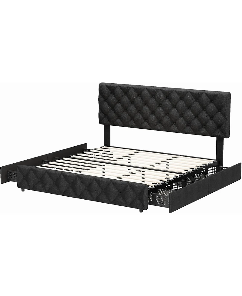 gaomon King Upholstered Platform Bed Frame- 4 Storage Drawers Adjustable Headboard No Box Spring Needed