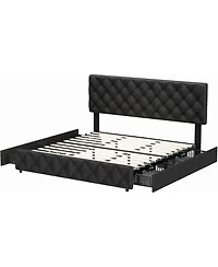gaomon King Upholstered Platform Bed Frame- 4 Storage Drawers Adjustable Headboard No Box Spring Needed
