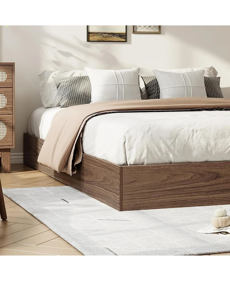 gaomon Wood Platform Bed Frame Sturdy Wooden Bed Slat Support No Box Spring Minimalist Floor-Standing Easy Assembly Walnut