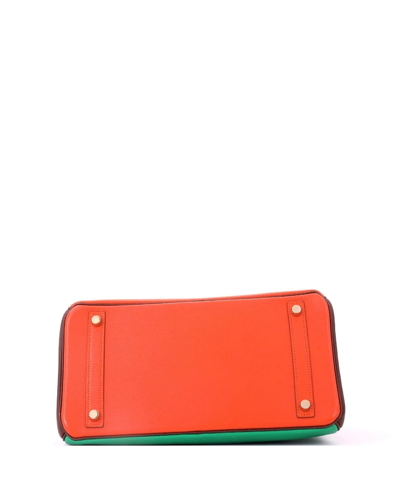 Pre-Owned HERMES Birkin 30 Handbag Tricolor Chevre Mysore with Gold Hardware