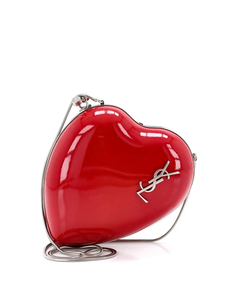 Pre-Owned Saint Laurent Small Love Heart Chain Box Clutch Patent