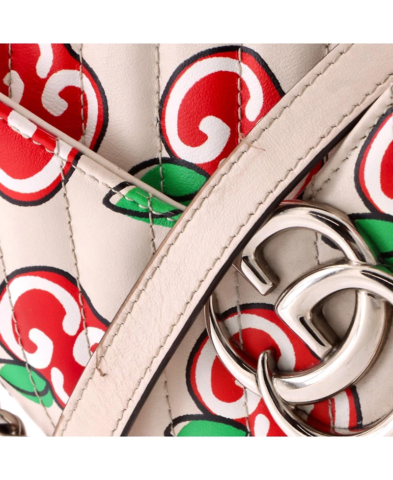 Pre-Owned Gucci Small Gg Marmont Flap Bag Printed Diagonal Quilted Leather