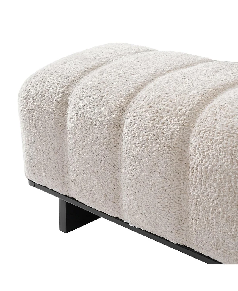 Maison Boucle 63.62" Sherpa Boucle Upholstered Bench, Rubberwood Legs