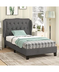 Sugift Bed Frame with Button Tufted Wingback Headboard Storage