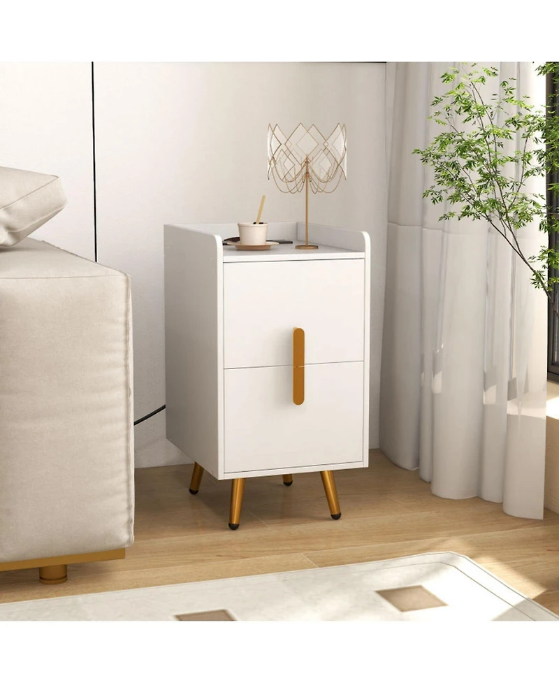 Gouun Nightstand with 2 Drawers and Usb Charging Ports
