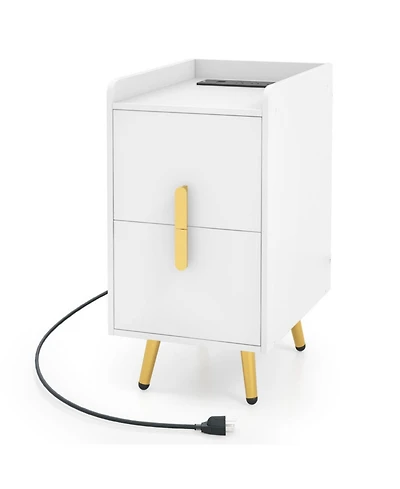 Gouun Nightstand with 2 Drawers and Usb Charging Ports
